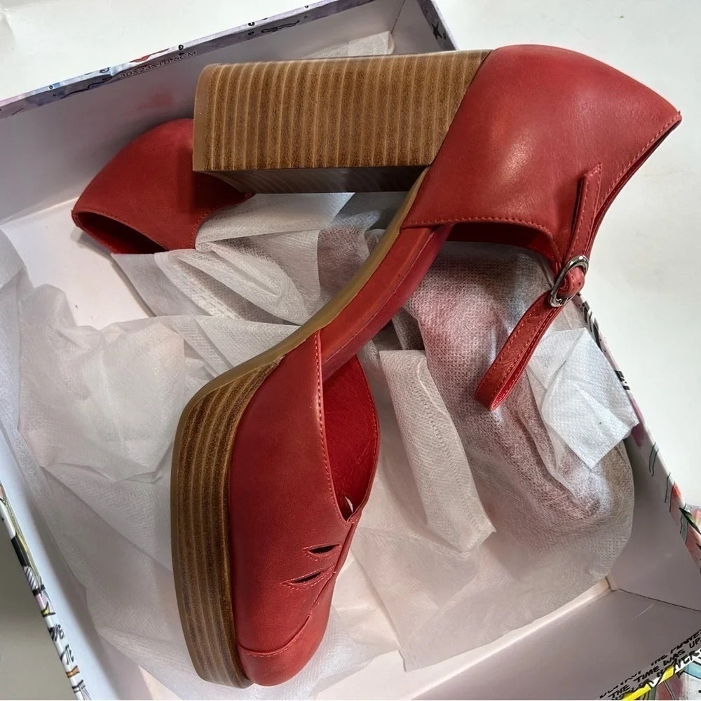 Jeffrey Campbell Red Leather Platform Mary Jane Heels